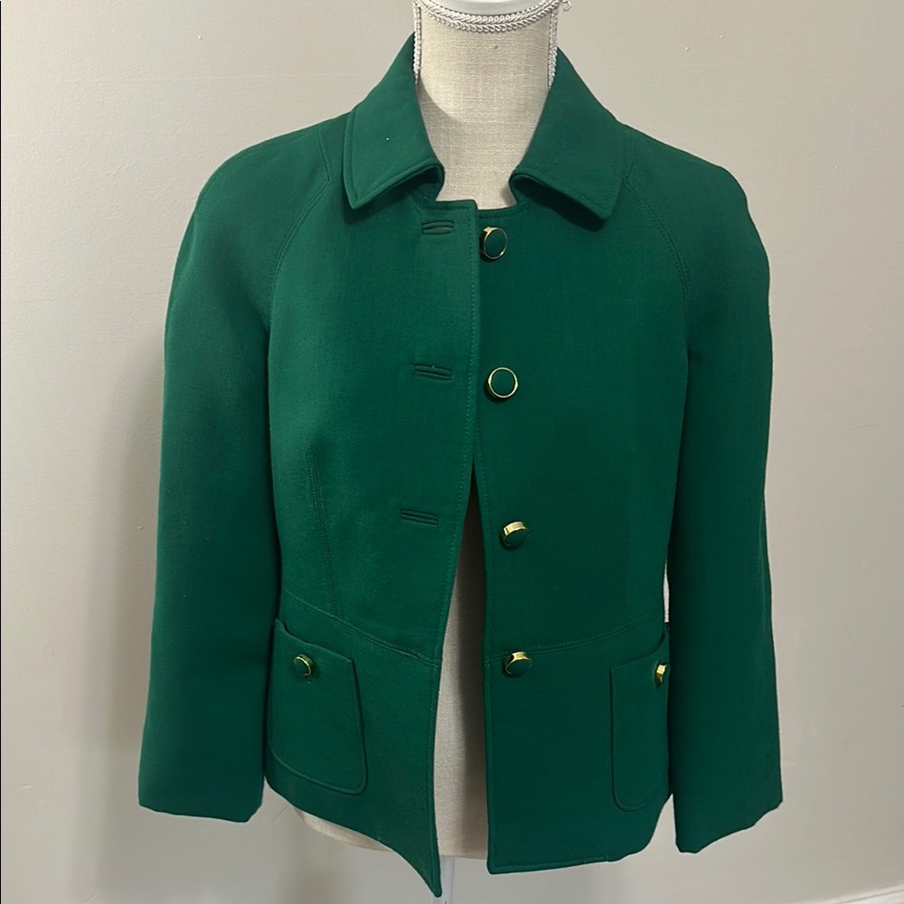 Talbots Emerald Green Structured Jacket with Gold Buttons